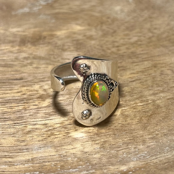 Ethiopian Opal 925 Sterling Silver Adjustable Open Ring - Picture 3 of 13